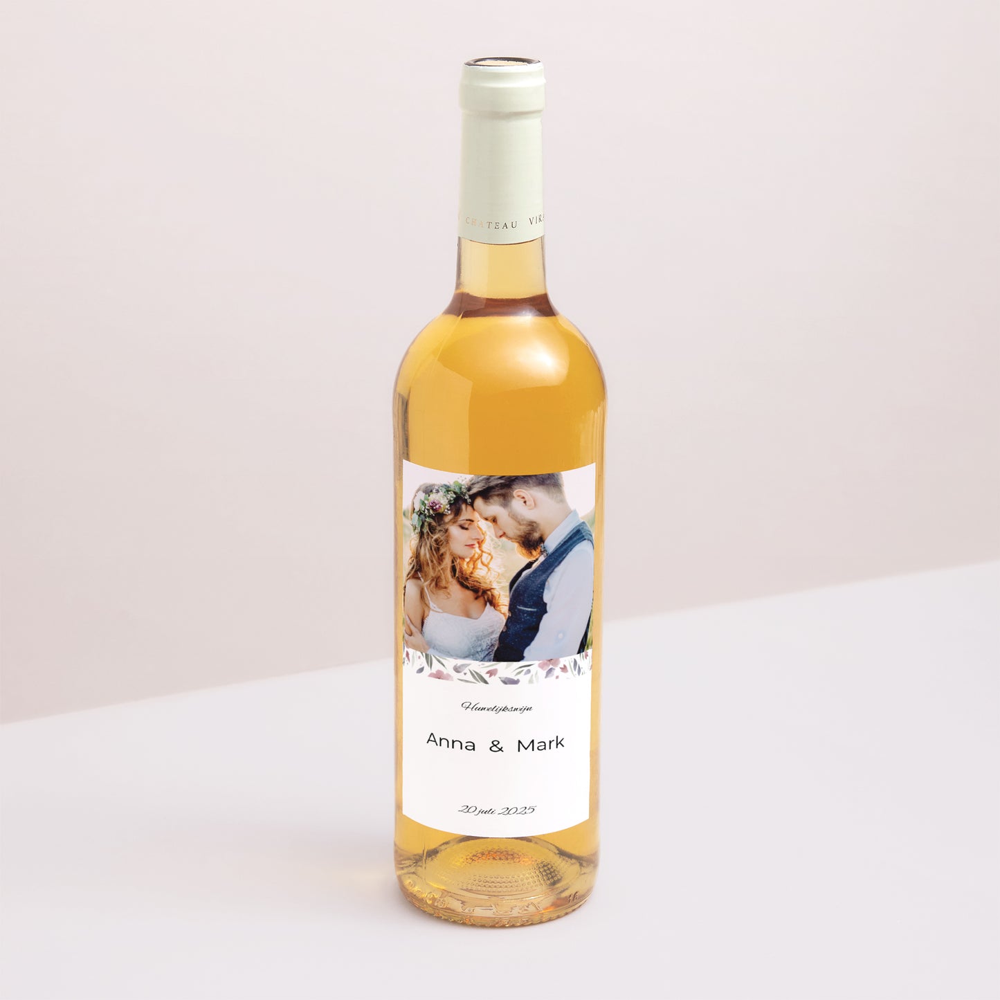 Flesetiket Huwelijk Portret Romantische bloemen foto N° 1