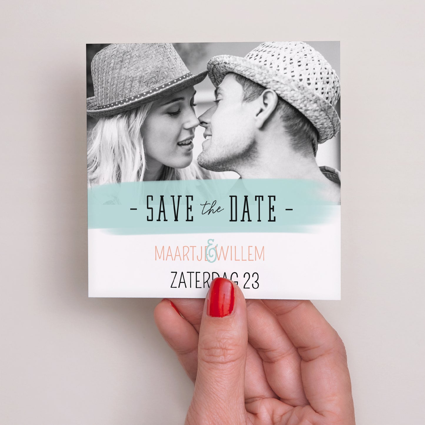 Save the date kaart Huwelijk Vierkant Leuke bloemen foto N° 2