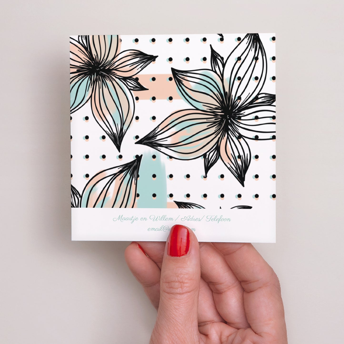 Save the date kaart Huwelijk Vierkant Leuke bloemen foto N° 3