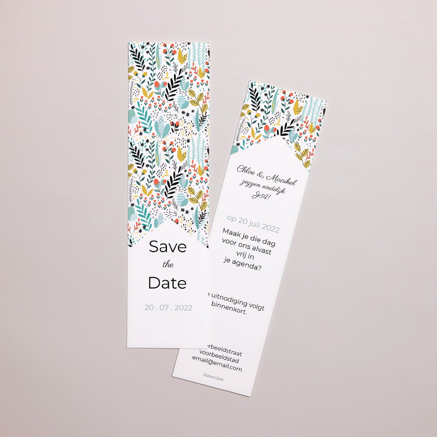 Save the date kaart Huwelijk Bladwijzer Wilde weide foto N° 1