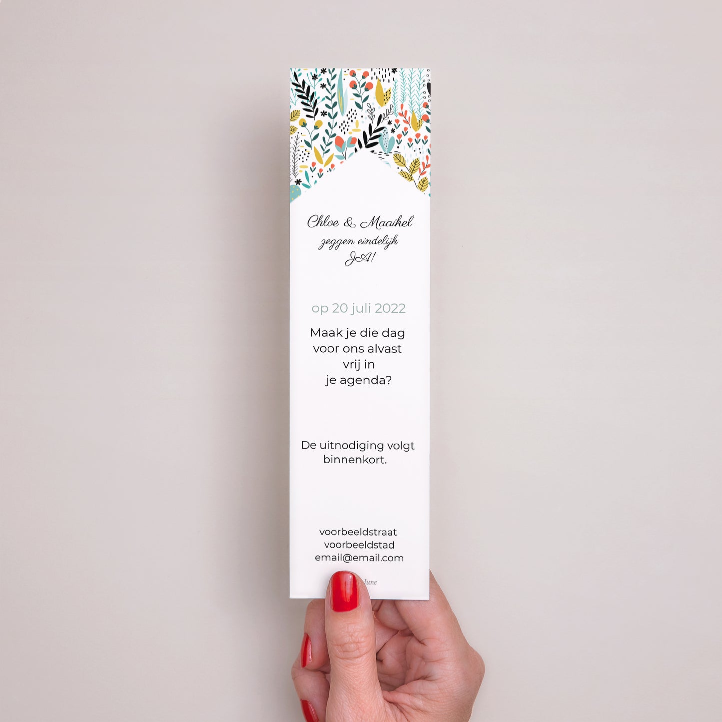 Save the date kaart Huwelijk Bladwijzer Wilde weide foto N° 3