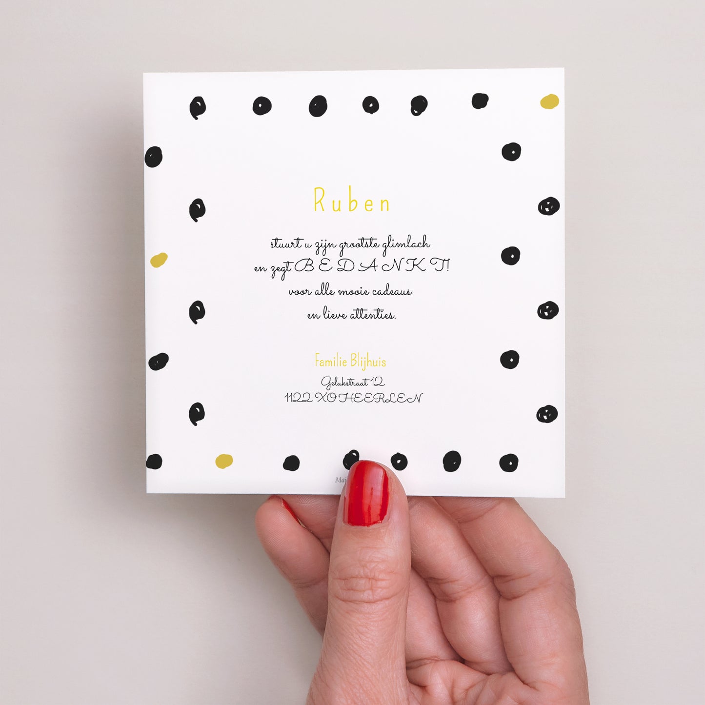 Bedankkaart Geboorte Vierkant Snor en erwten foto N° 3