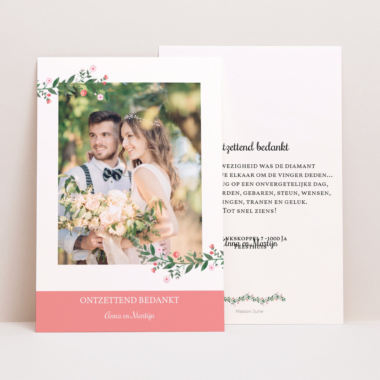 Bedankkaart Huwelijk Portret Zomerbloemen II foto N° 1