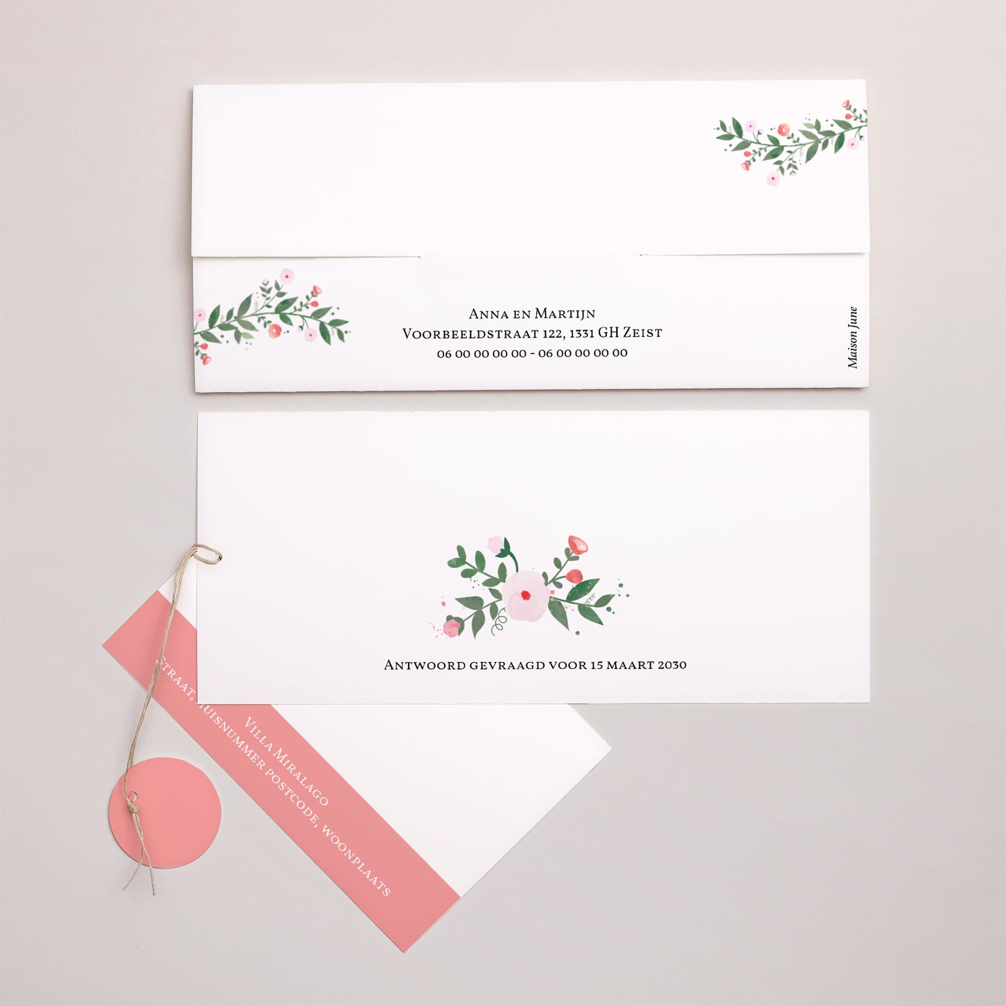 Uitnodigingskaart Huwelijk Mapje 2 kaarten, label Zomerbloemen II foto N° 4