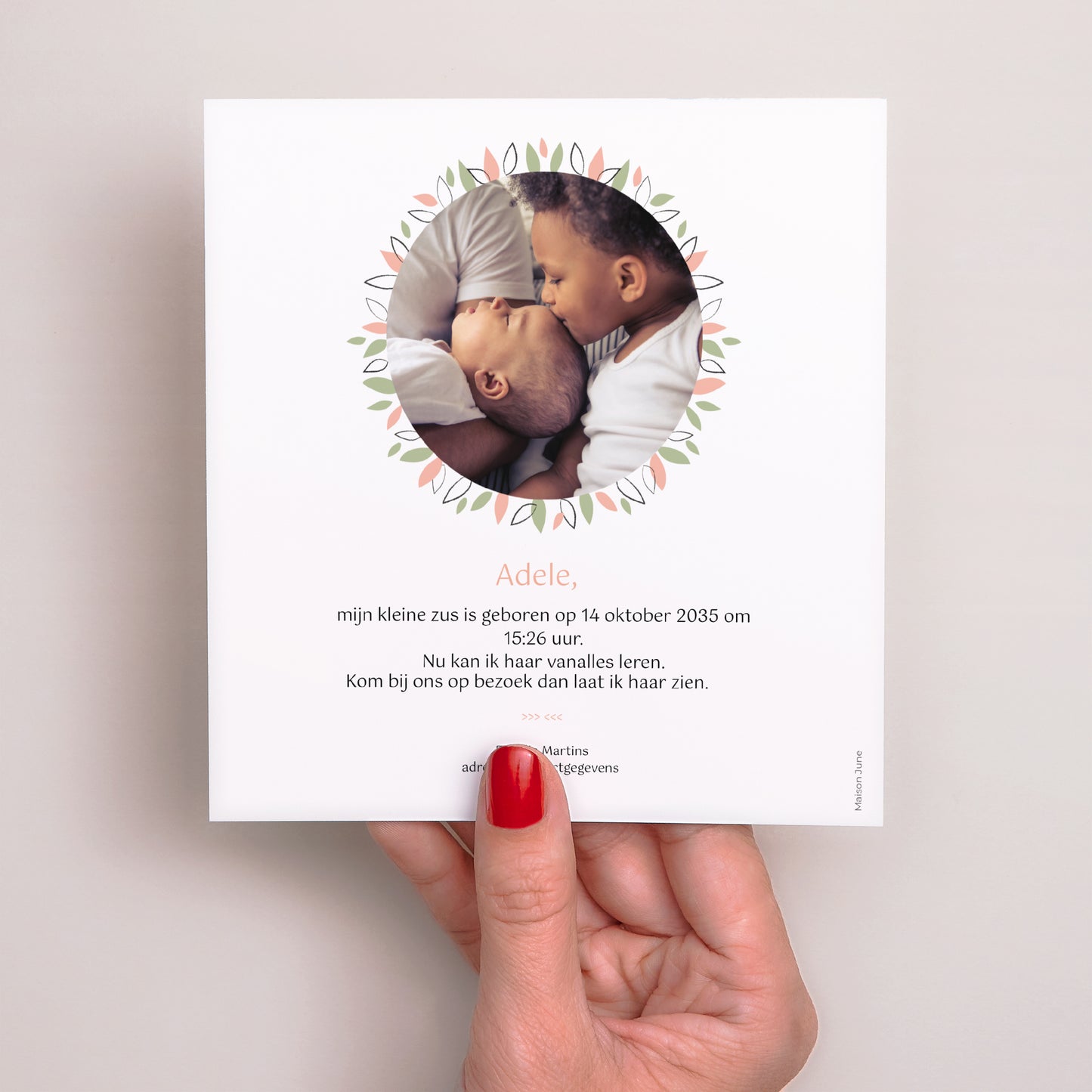 Uitnodigingskaart Geboorte Vierkant Koala-roos foto N° 3