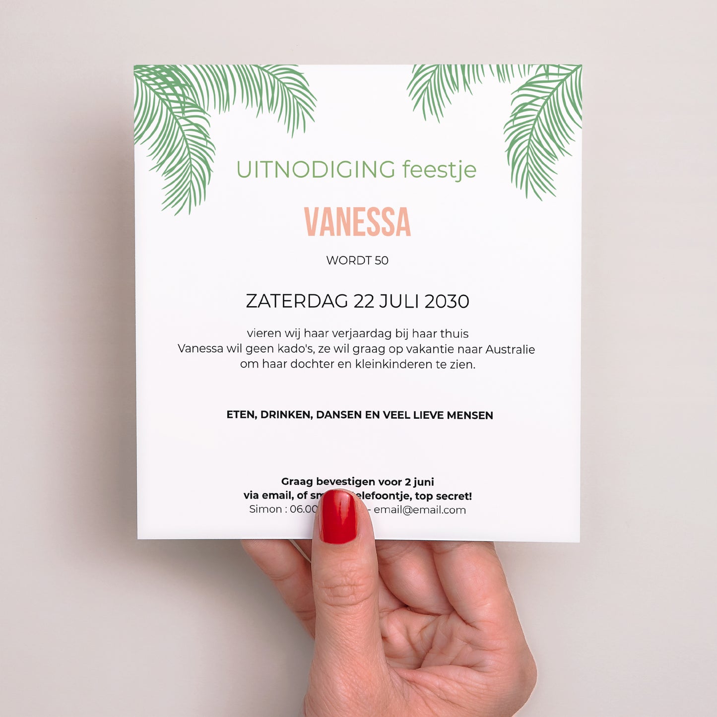 Uitnodigingen Verjaardag Volwassene Vierkant Tropisch feest foto N° 1