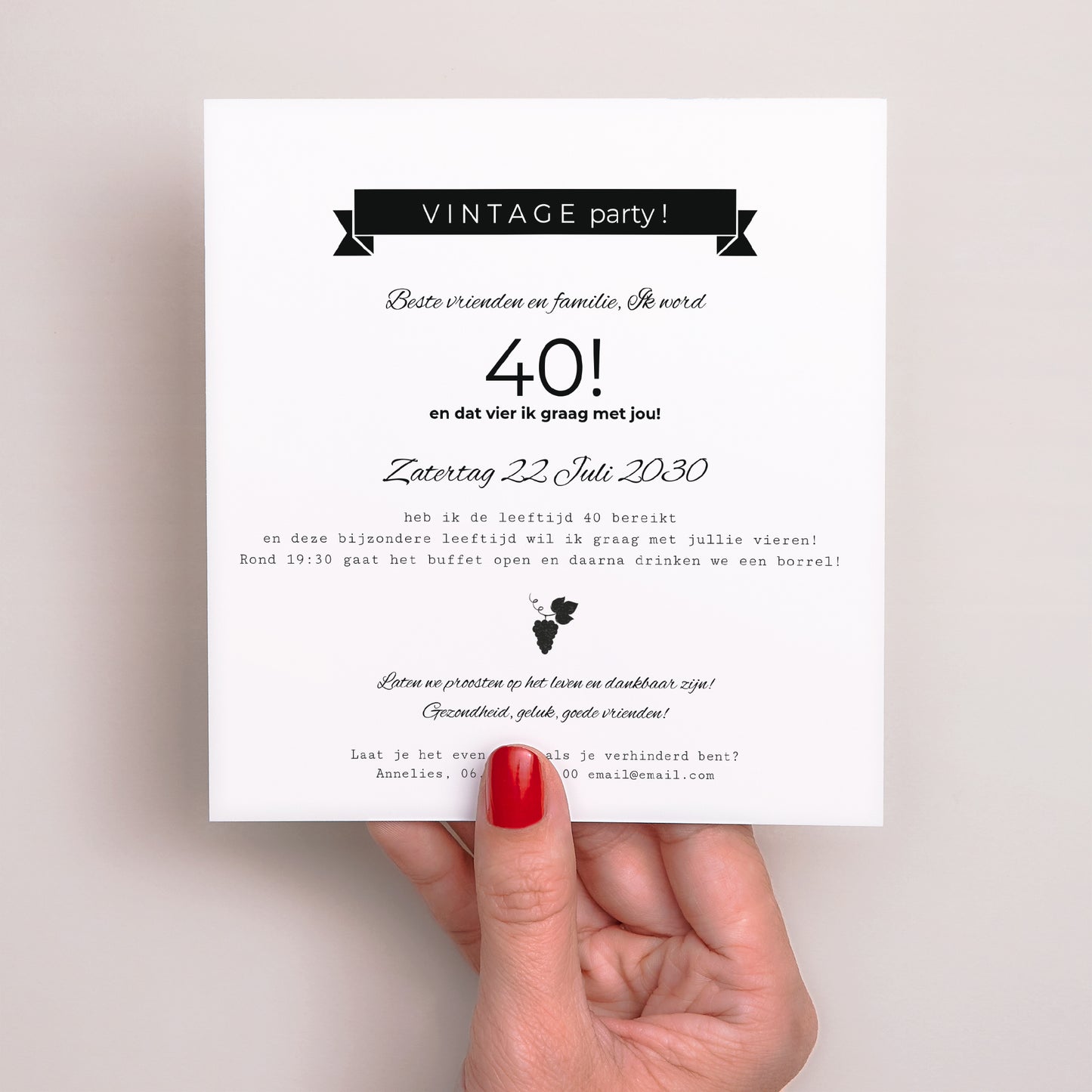 Uitnodigingen Verjaardag Volwassene Vierkant Vintage foto N° 3