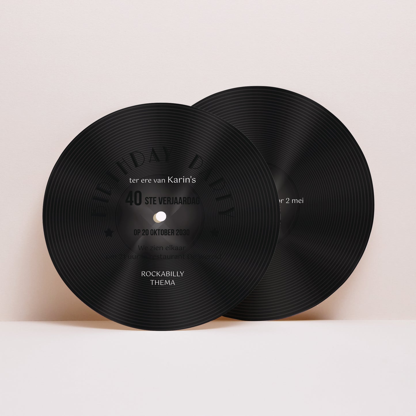 Uitnodigingen Verjaardag Volwassene Rond 45T Vinyl foto N° 1
