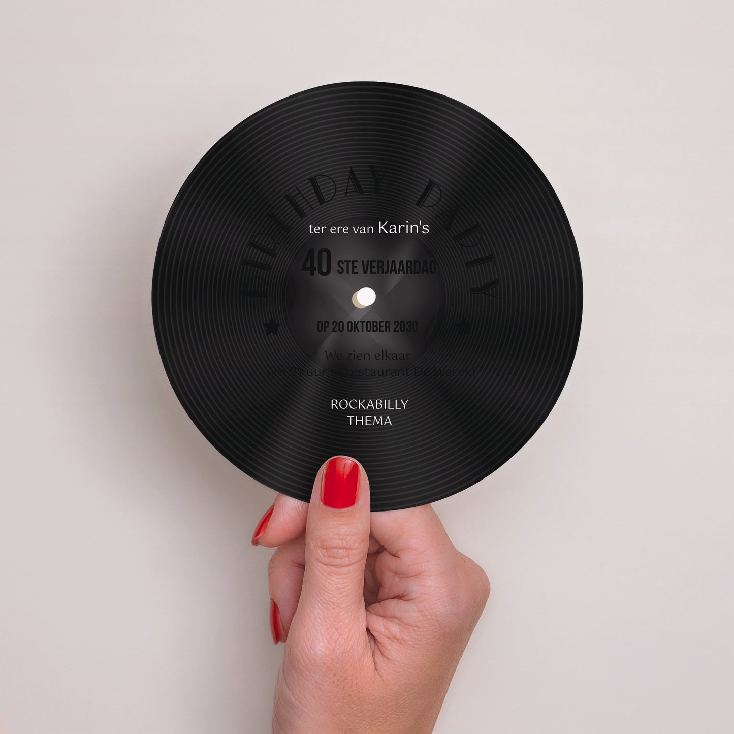 Uitnodigingen Verjaardag Volwassene Rond 45T Vinyl foto N° 2