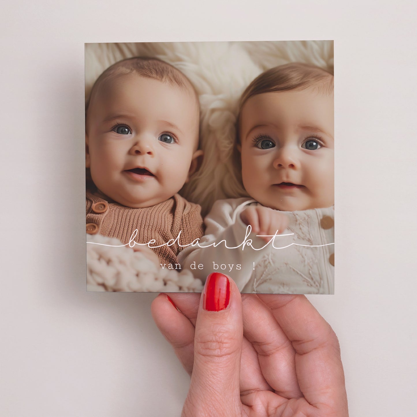Bedankkaart Geboorte Vierkant Tweelingbaby's foto N° 2