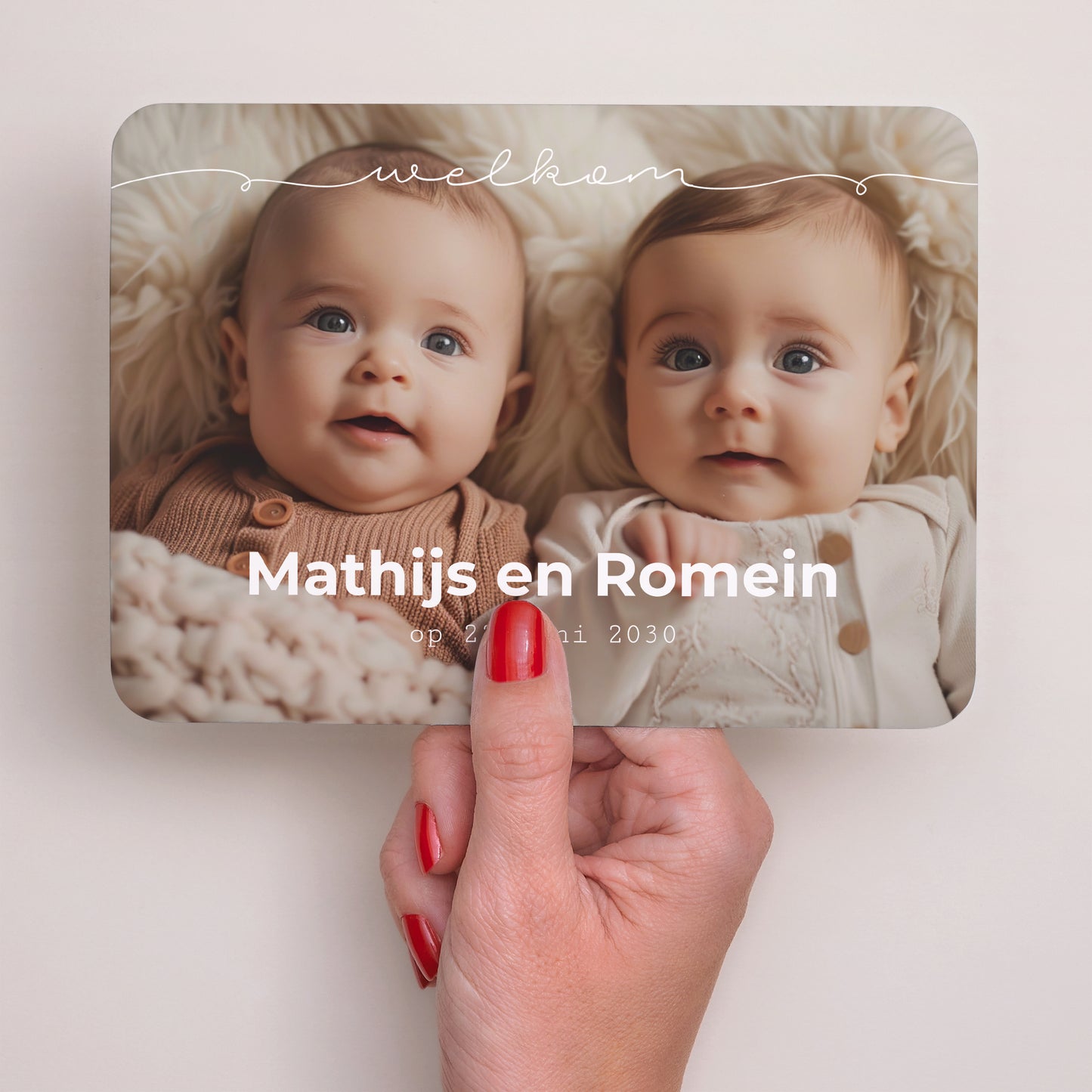 Uitnodigingskaart Geboorte Landschap, afgeronde randen Tweelingbaby's foto N° 3