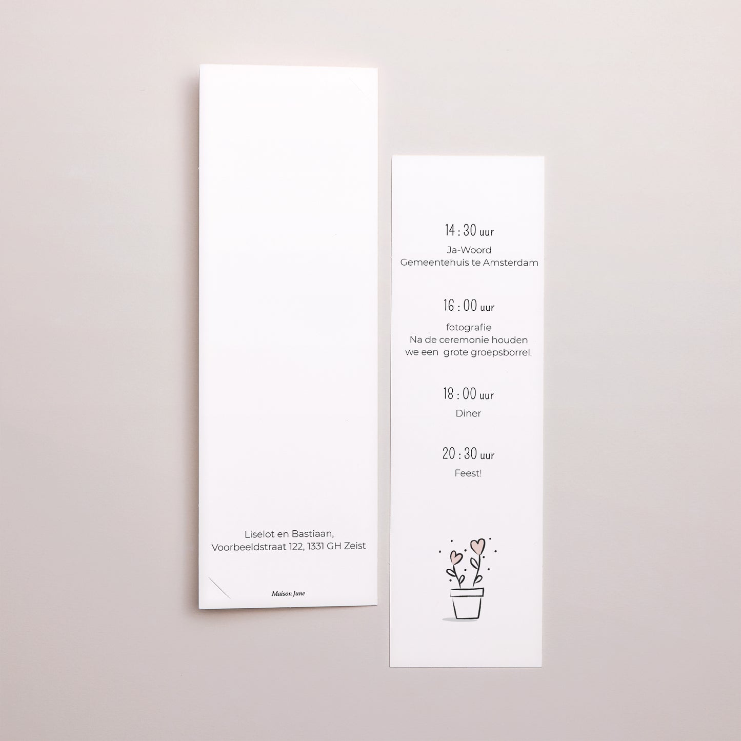 Uitnodigingskaart Huwelijk Fotocabine bladwijzer 2 harten foto N° 3