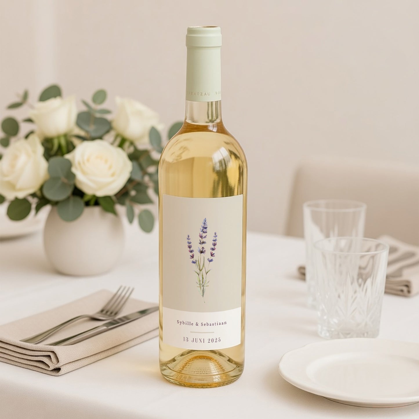 Flesetiket Huwelijk Portret Boeket van lavendel foto N° 2