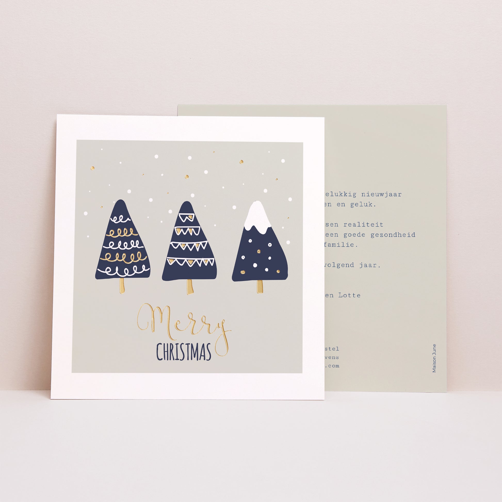 Kerstkaart Eindejaar Vierkant Gestileerde sparren foto N° 1