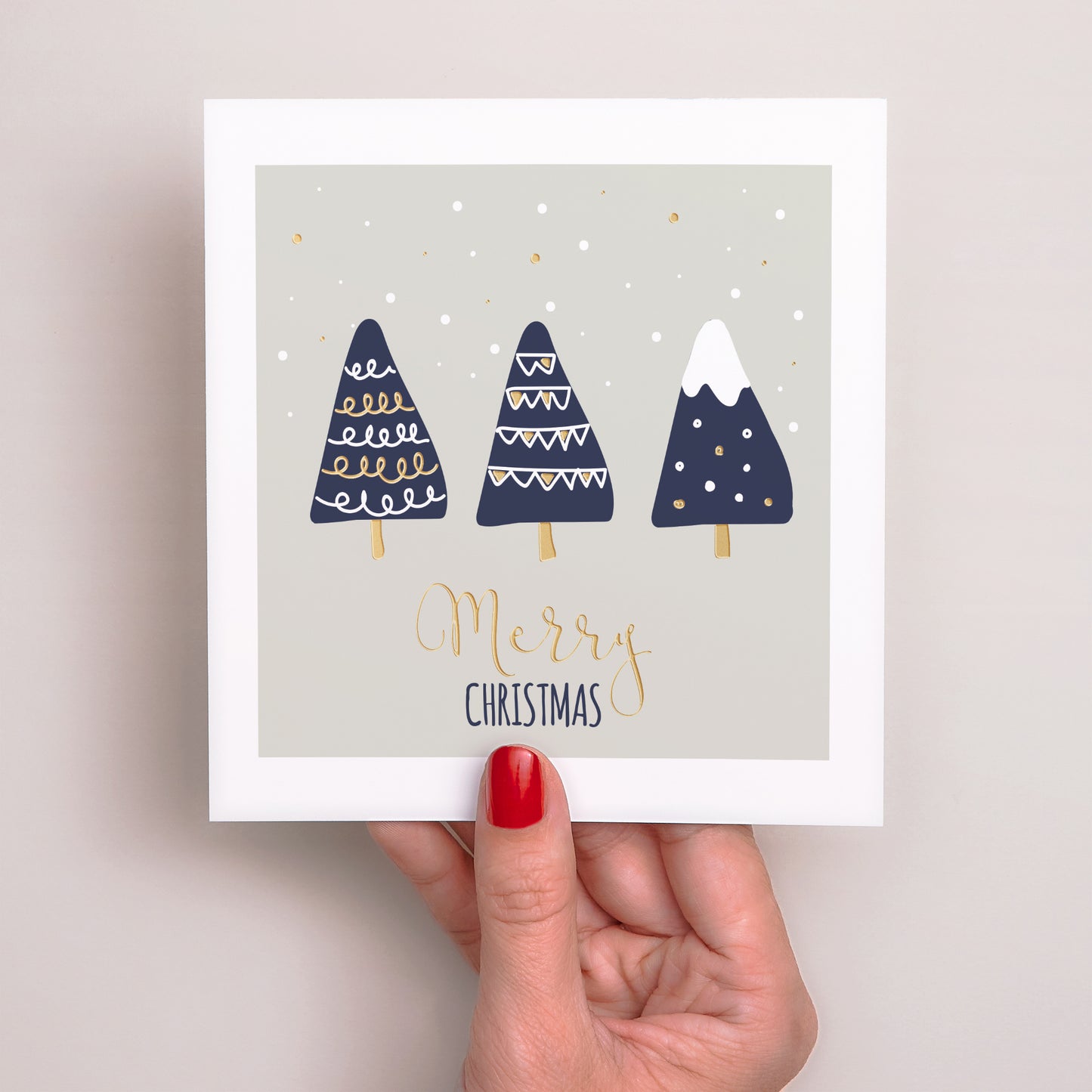 Kerstkaart Eindejaar Vierkant Gestileerde sparren foto N° 2