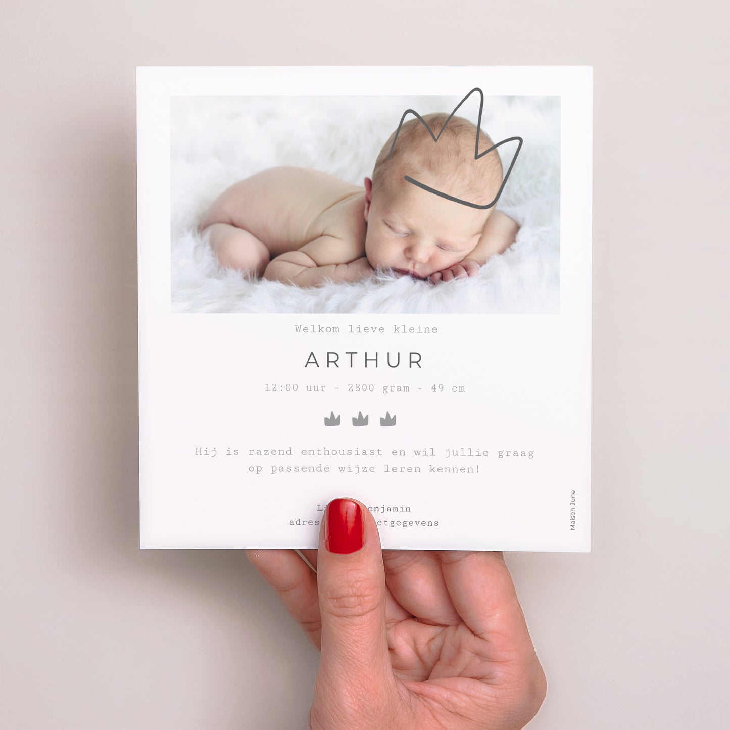 Uitnodigingskaart Geboorte Vierkant Gouden koning foto N° 3