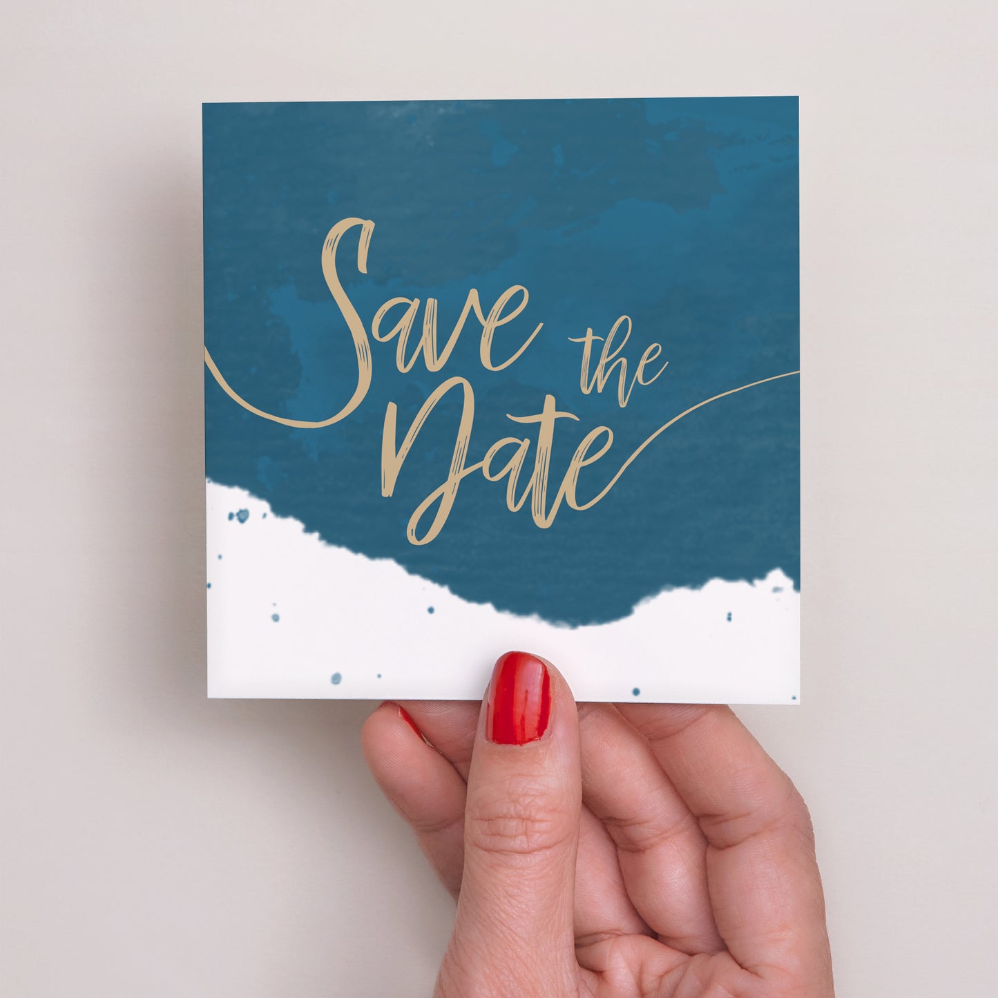 Save the date kaart Huwelijk Vierkant Blauw goud foto N° 2
