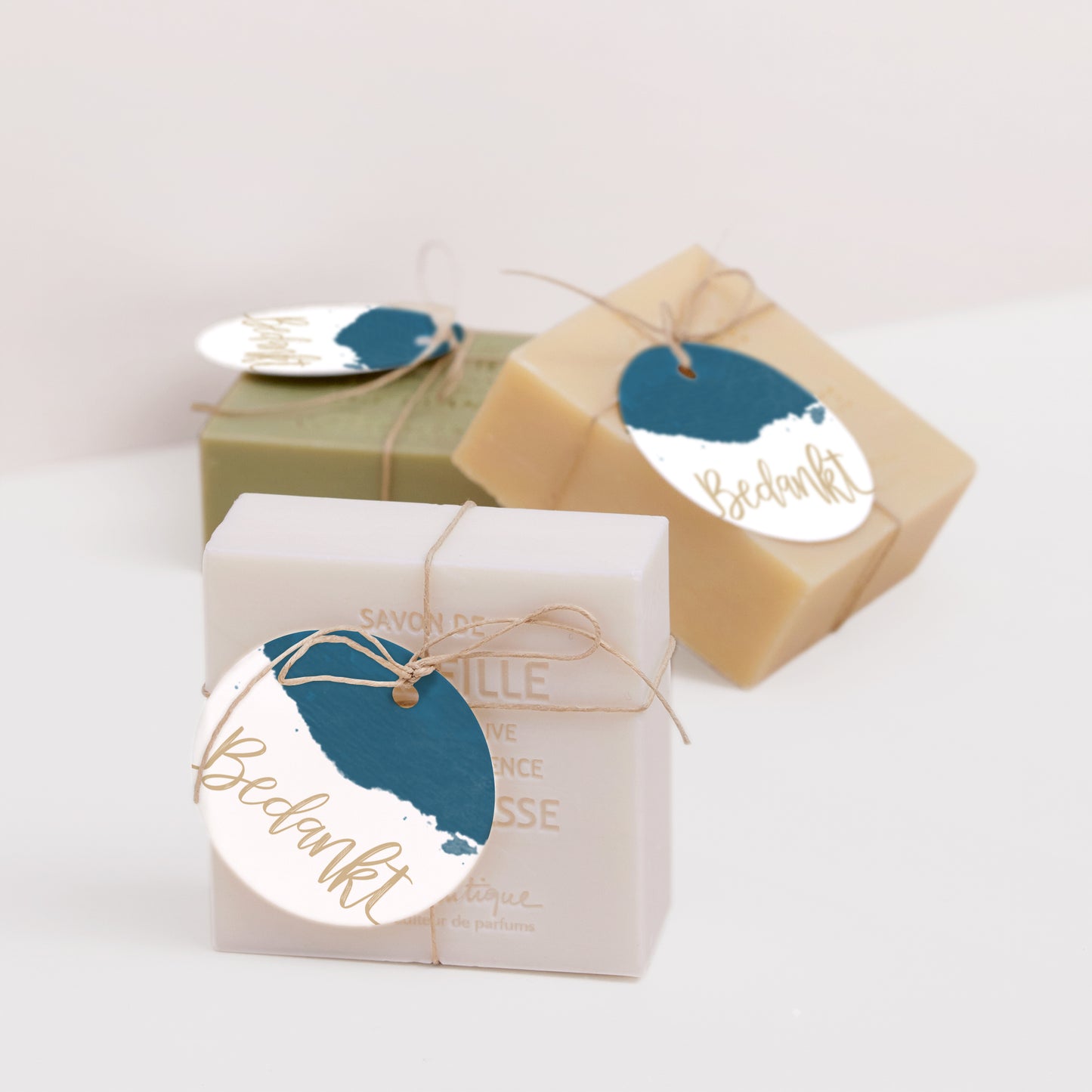 Cadeaulabel Huwelijk Ronde Blauw goud foto N° 2
