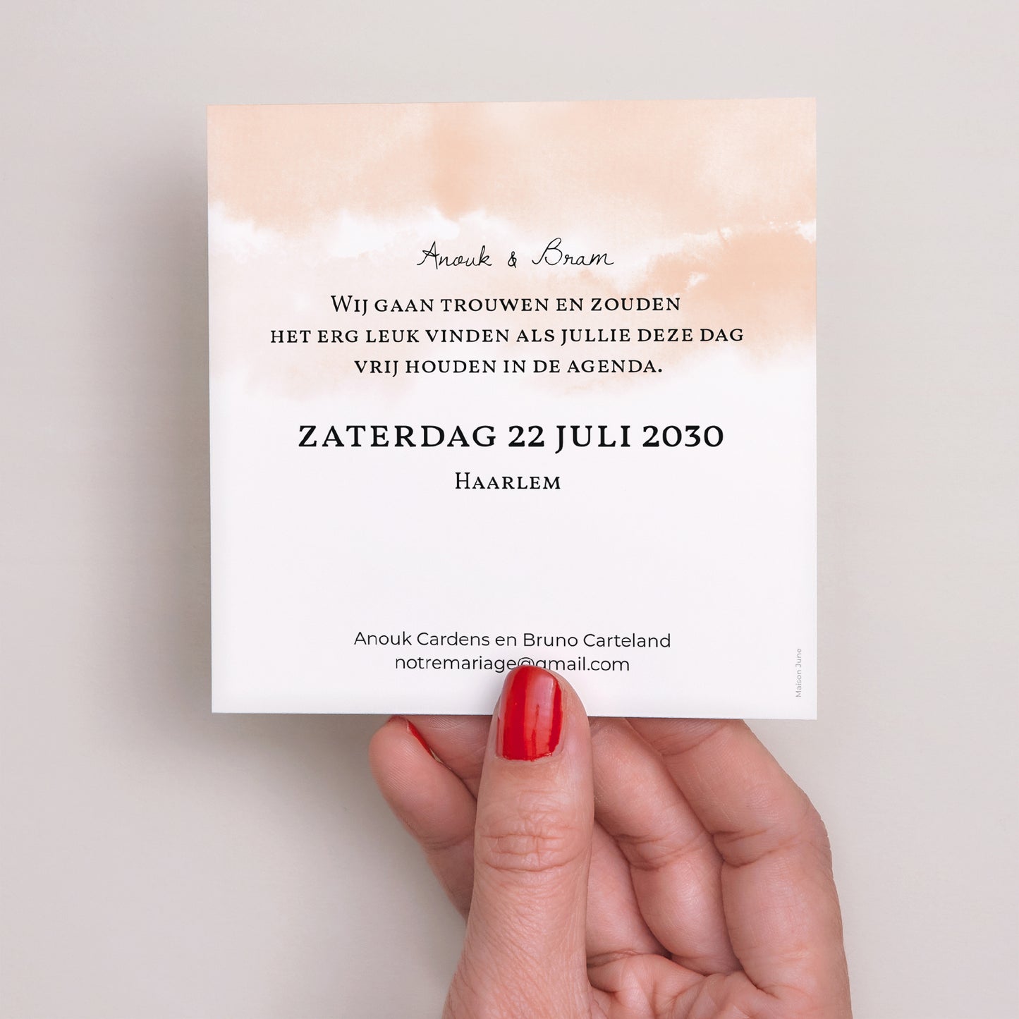 Save the date kaart Huwelijk Vierkant Aquarello foto N° 3