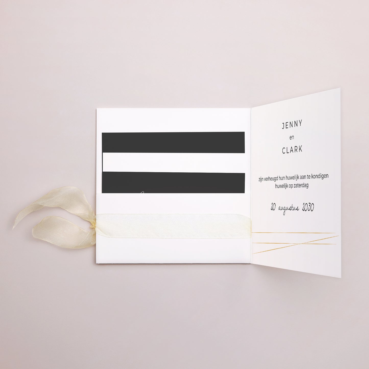 Uitnodigingskaart Huwelijk Vierkante tas, 3 kaarten, label Minimalistisch Chic foto N° 2