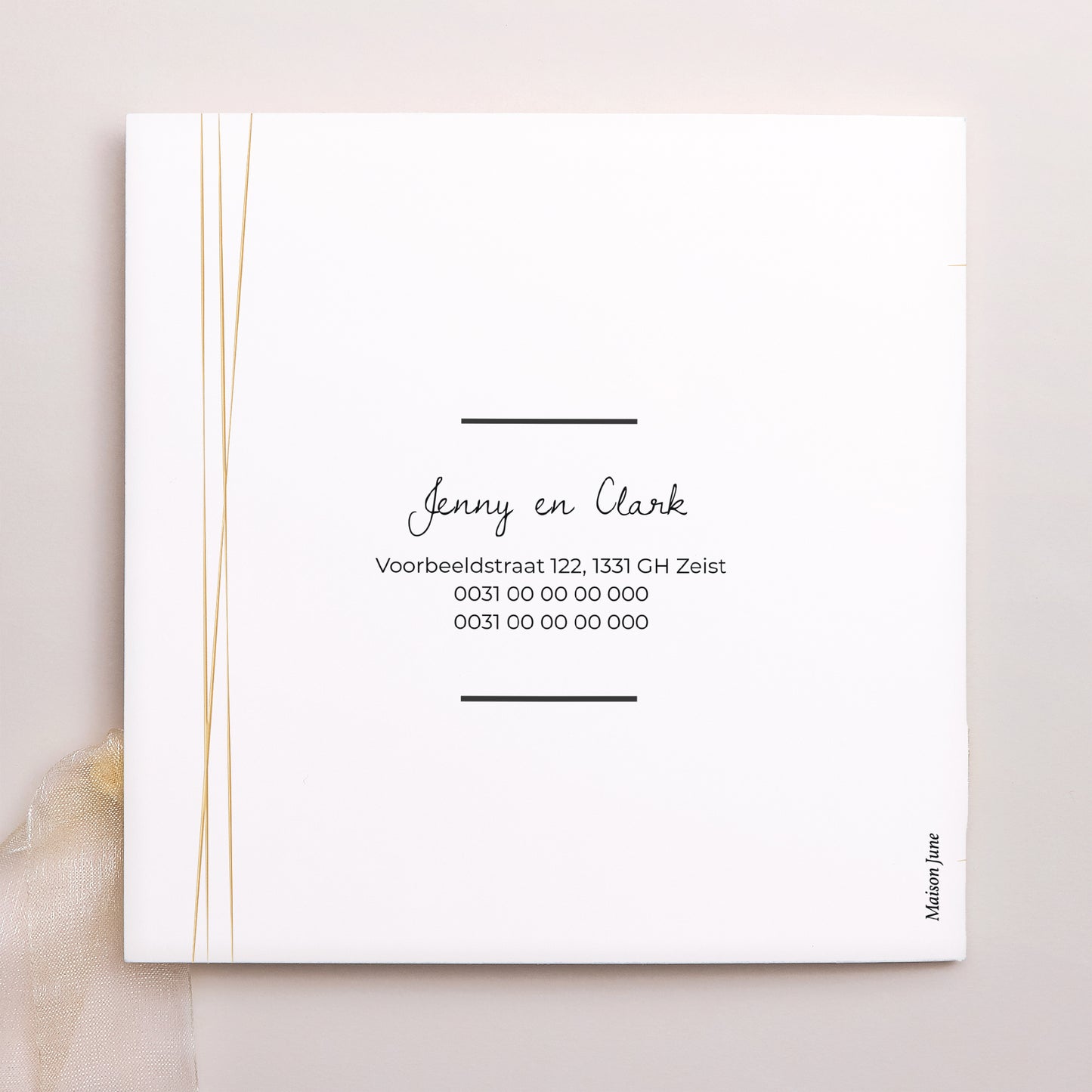 Uitnodigingskaart Huwelijk Vierkante tas, 3 kaarten, label Minimalistisch Chic foto N° 4
