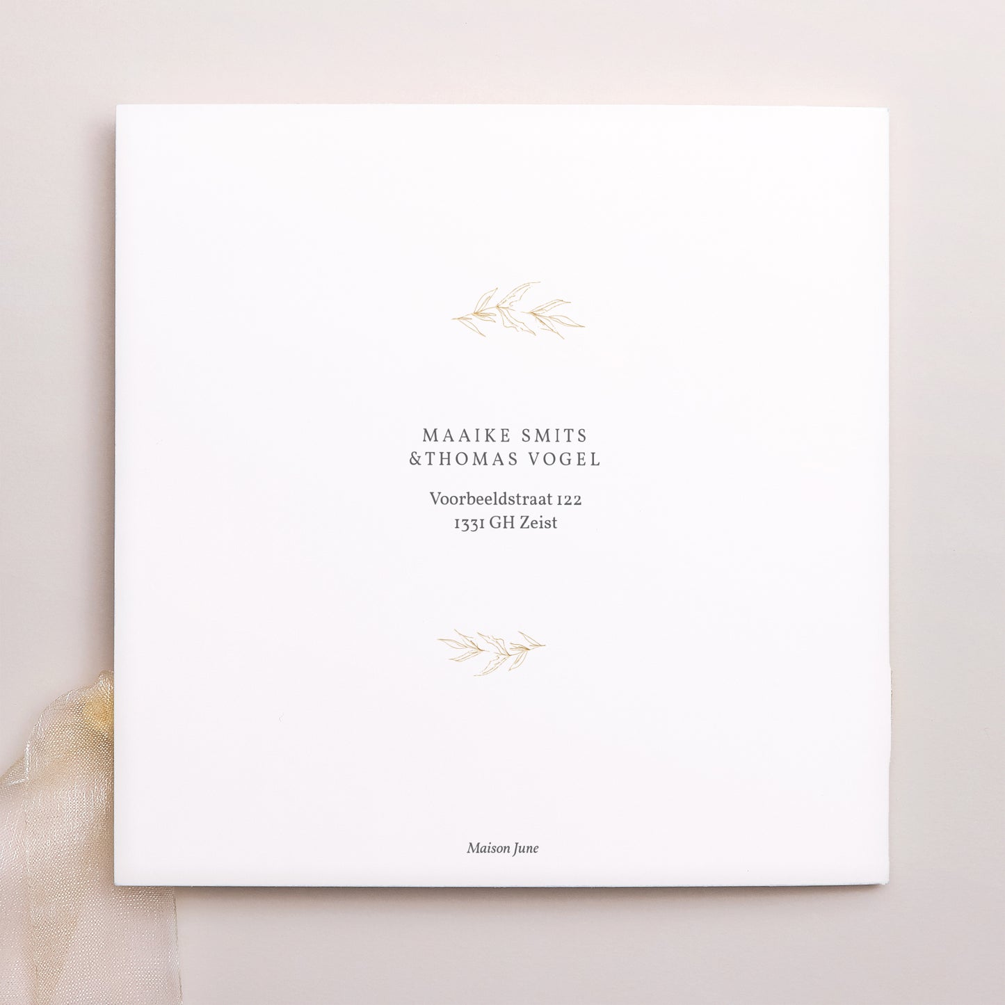 Uitnodigingskaart Huwelijk Vierkante tas, 3 kaarten, label Minimale vegetatie foto N° 4