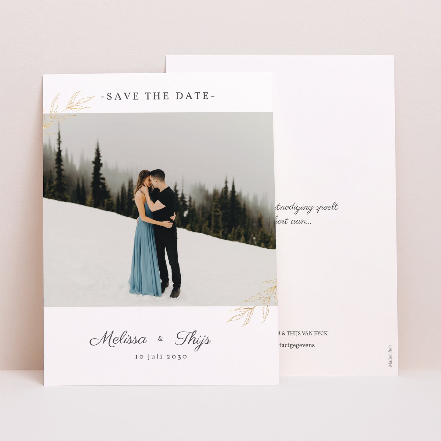 Save the date kaart Huwelijk Portret Minimale vegetatie foto N° 1