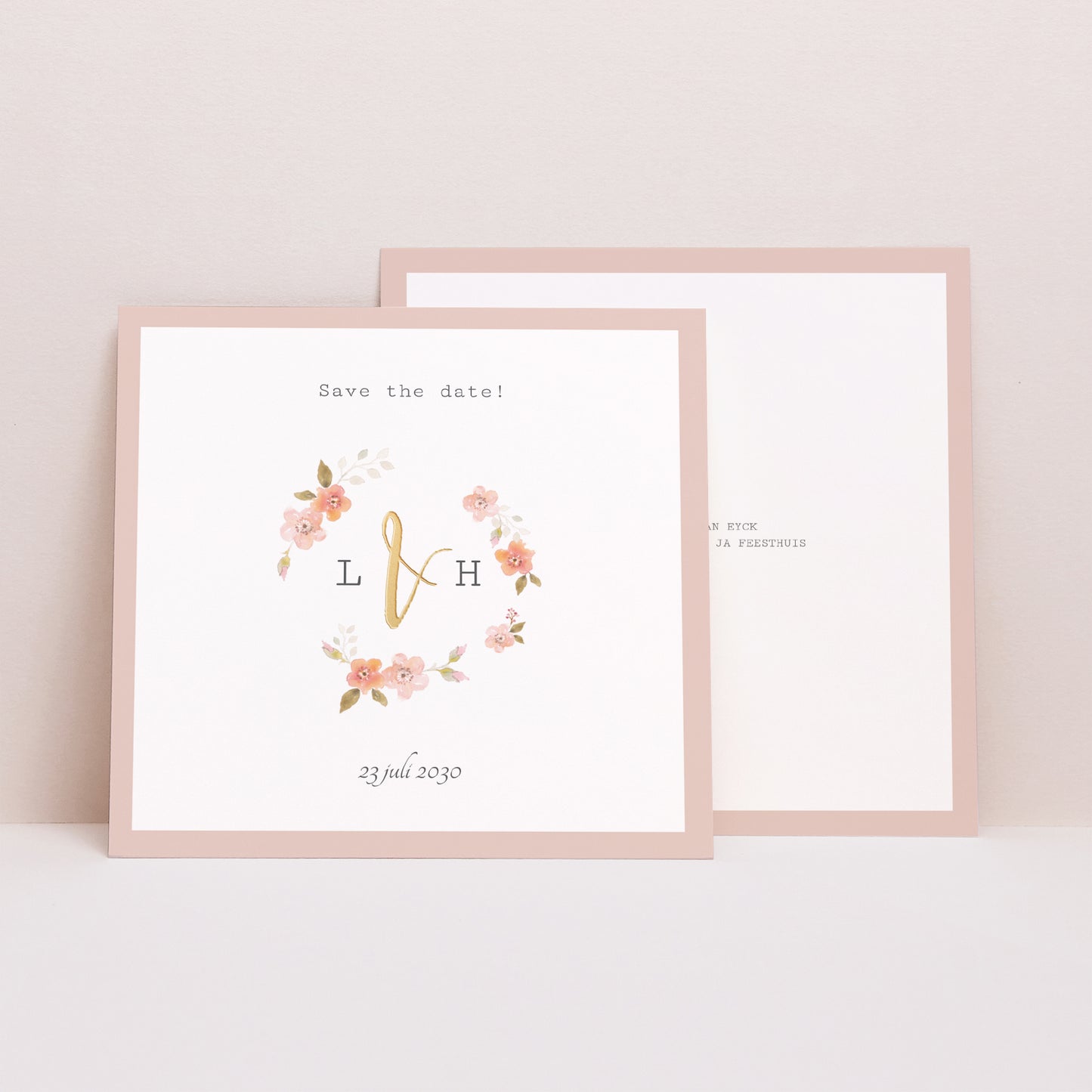 Save the date kaart Huwelijk Vierkant Botanische roos foto N° 1