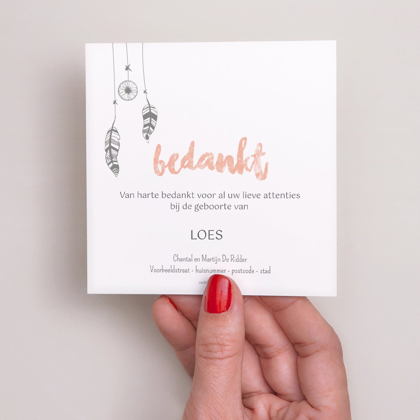 Bedankkaart Geboorte Vierkant Gouden dromenvanger foto N° 3