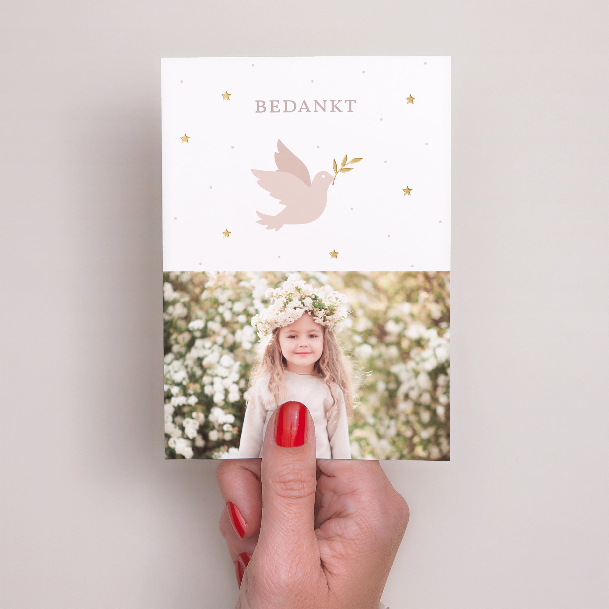 Bedankkaart Communie Portret Heilige Geest Roos foto N° 2