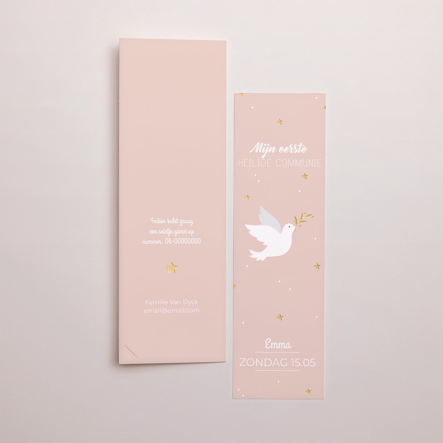 Uitnodigingskaart Communie Fotocabine bladwijzer Verkondiger van vrede foto N° 3