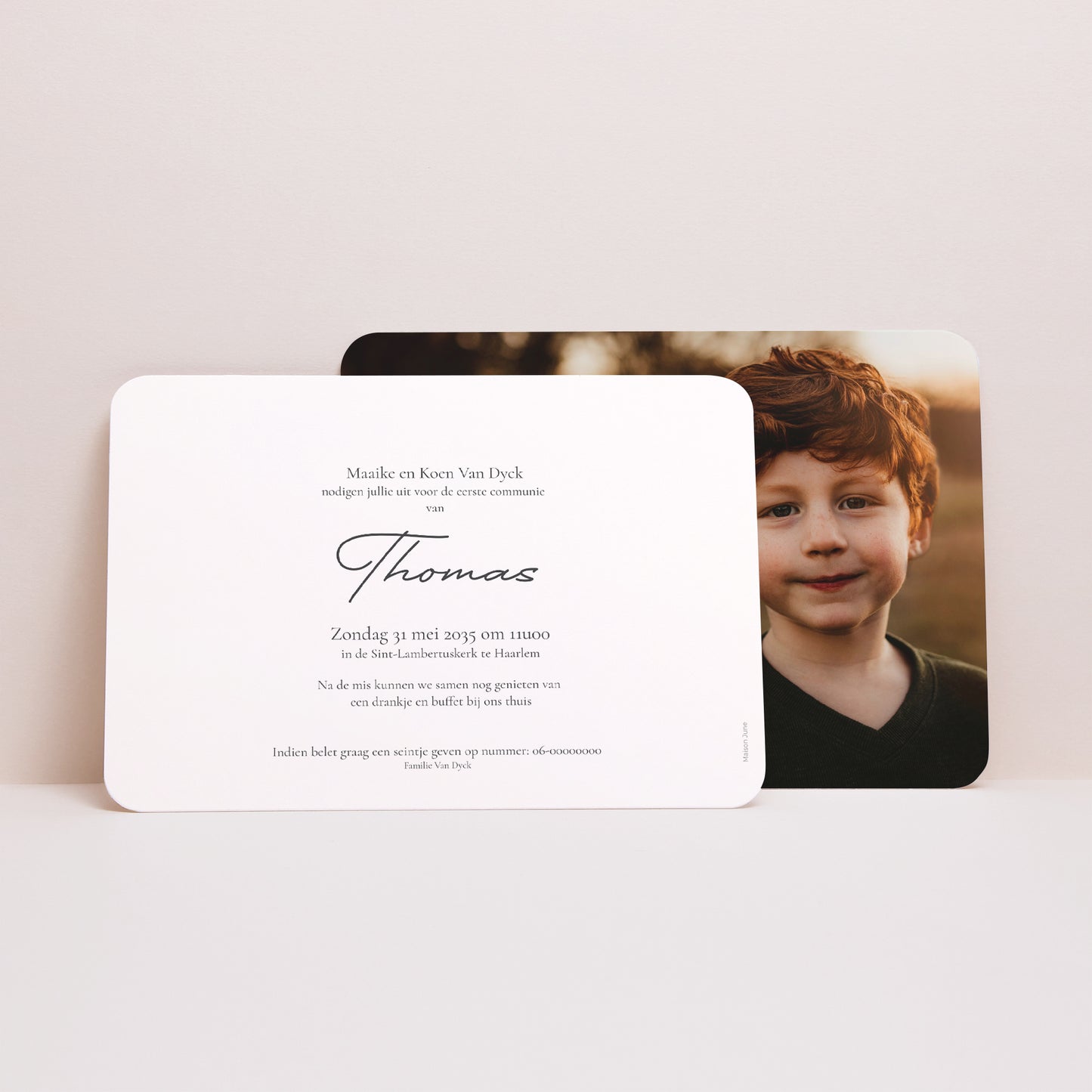 Uitnodigingskaart Communie Landschap, afgeronde randen Jezus houdt van mij foto N° 3