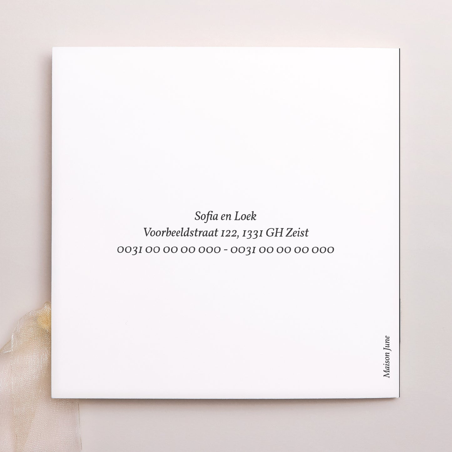 Uitnodigingskaart Huwelijk Vierkante tas, 3 kaarten, label Typografisch vierkant foto N° 4