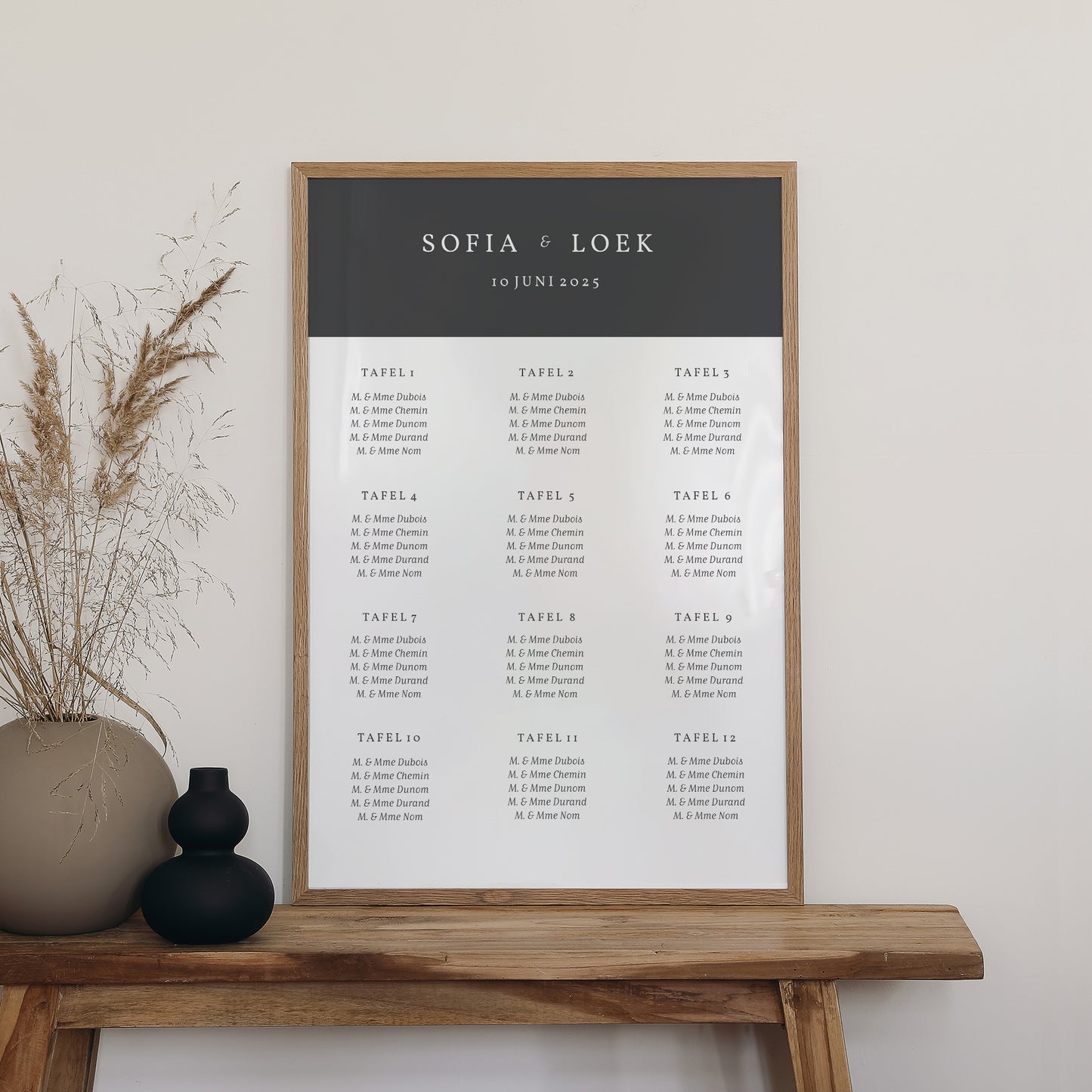 Tafelplan Huwelijk Portret 60 x 90 cm Typografisch vierkant foto N° 2