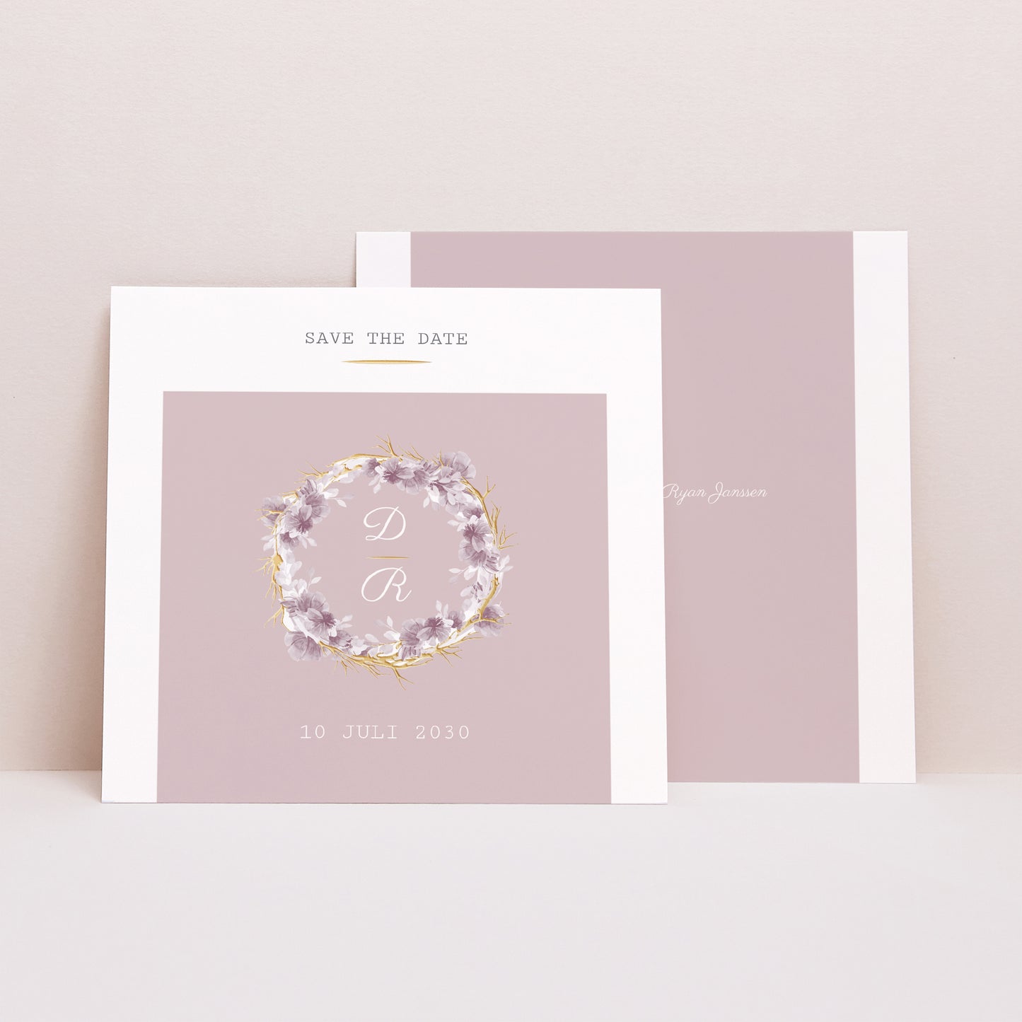 Save the date kaart Huwelijk Vierkant Vintage Chic Rose foto N° 1