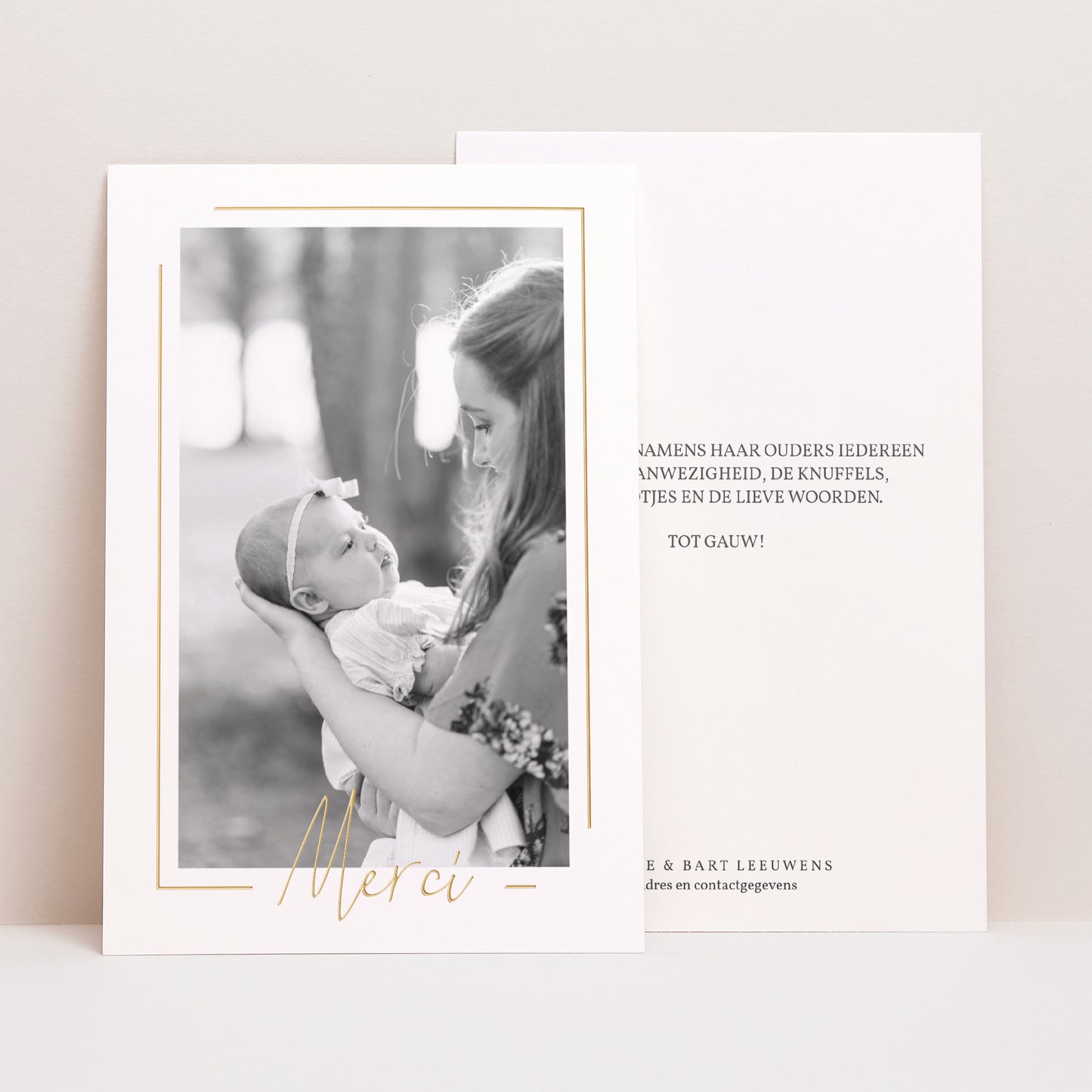 Bedankkaart Geboorte Portret Baby Girl Gold foto N° 1