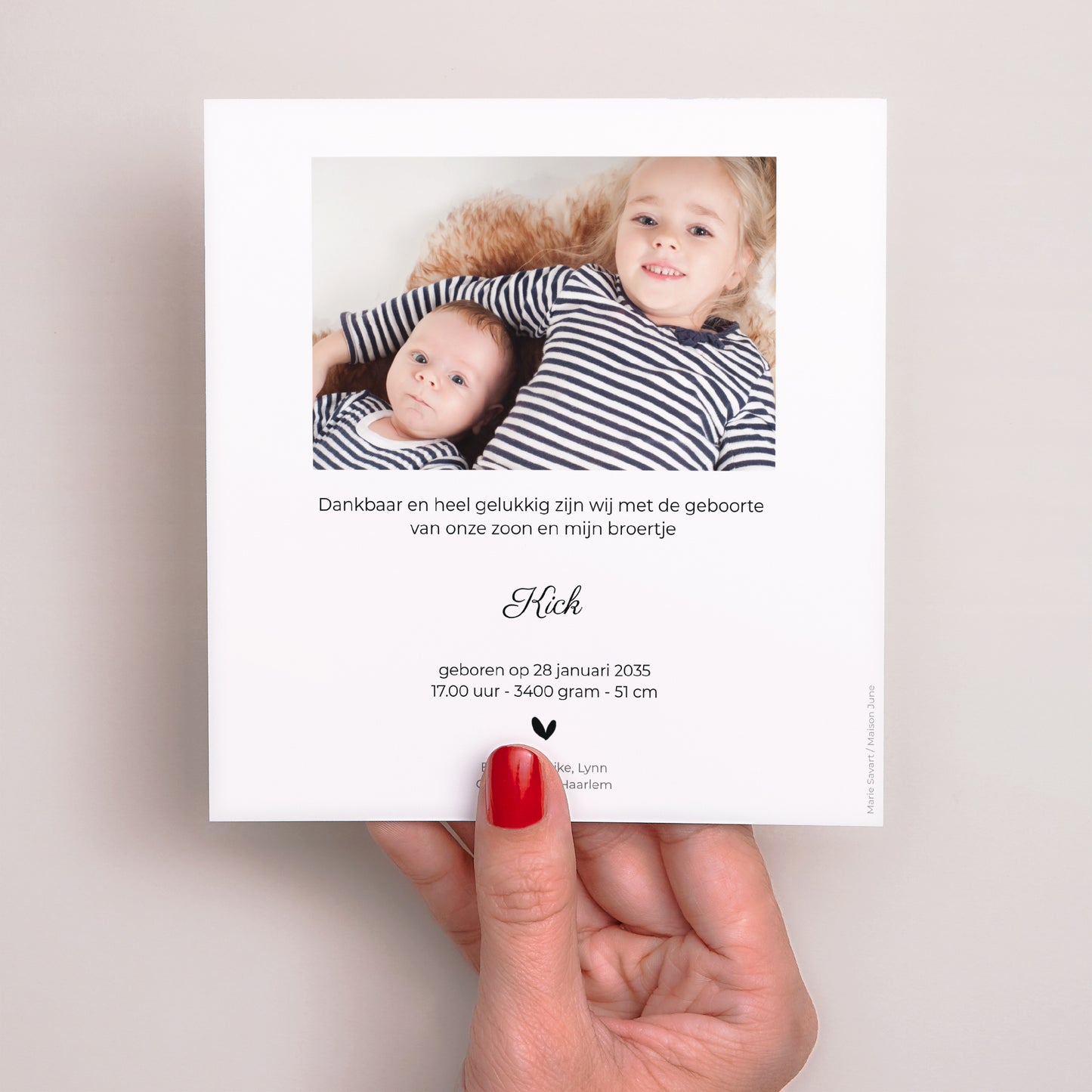 Uitnodigingskaart Geboorte Vierkant Zus en broer foto N° 3