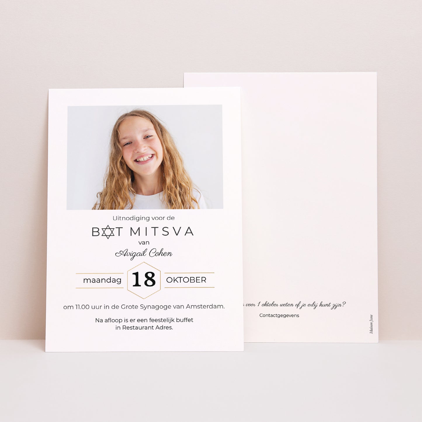 Uitnodigingskaart Bat Mitswa Nuchterheid foto N° 1