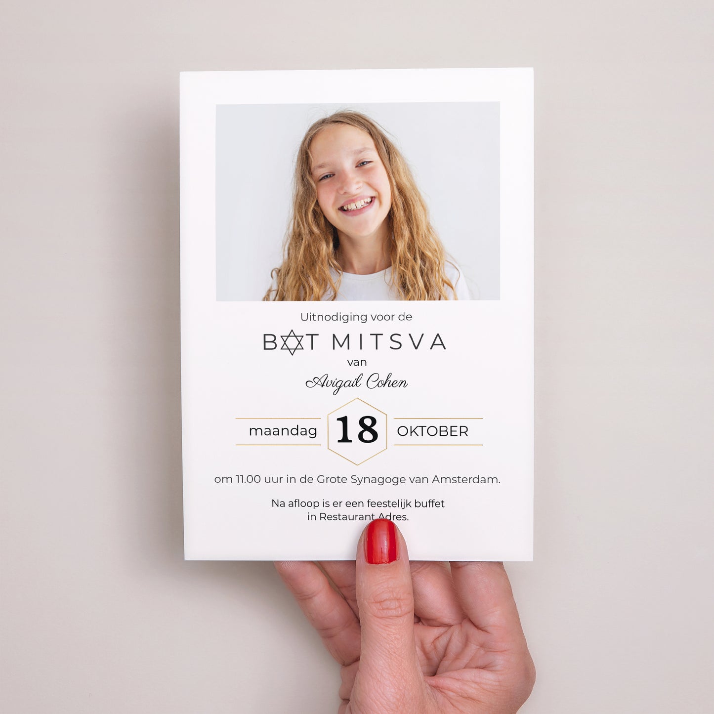 Uitnodigingskaart Bat Mitswa Nuchterheid foto N° 2