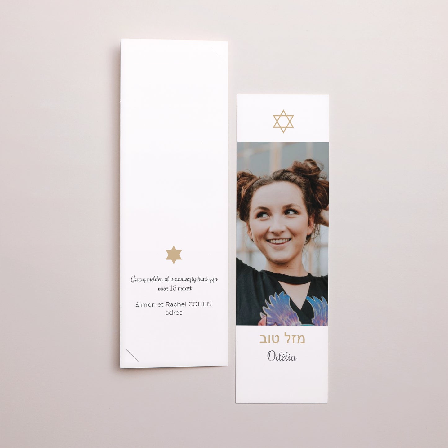 Uitnodigingskaart Bat Mitswa Fotocabine bladwijzer Ontwaken foto N° 3