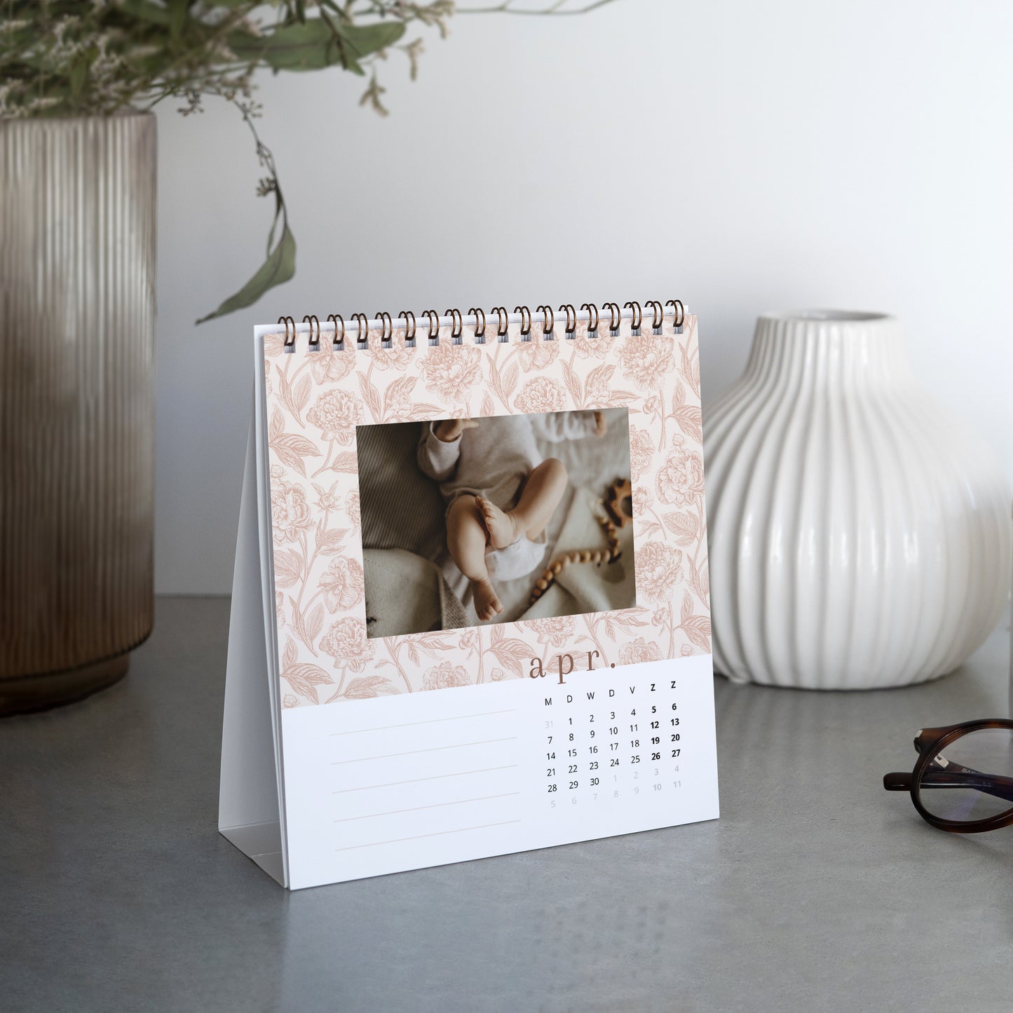 Kalender Eindejaar Bureau, ezel Groen en roze foto N° 2