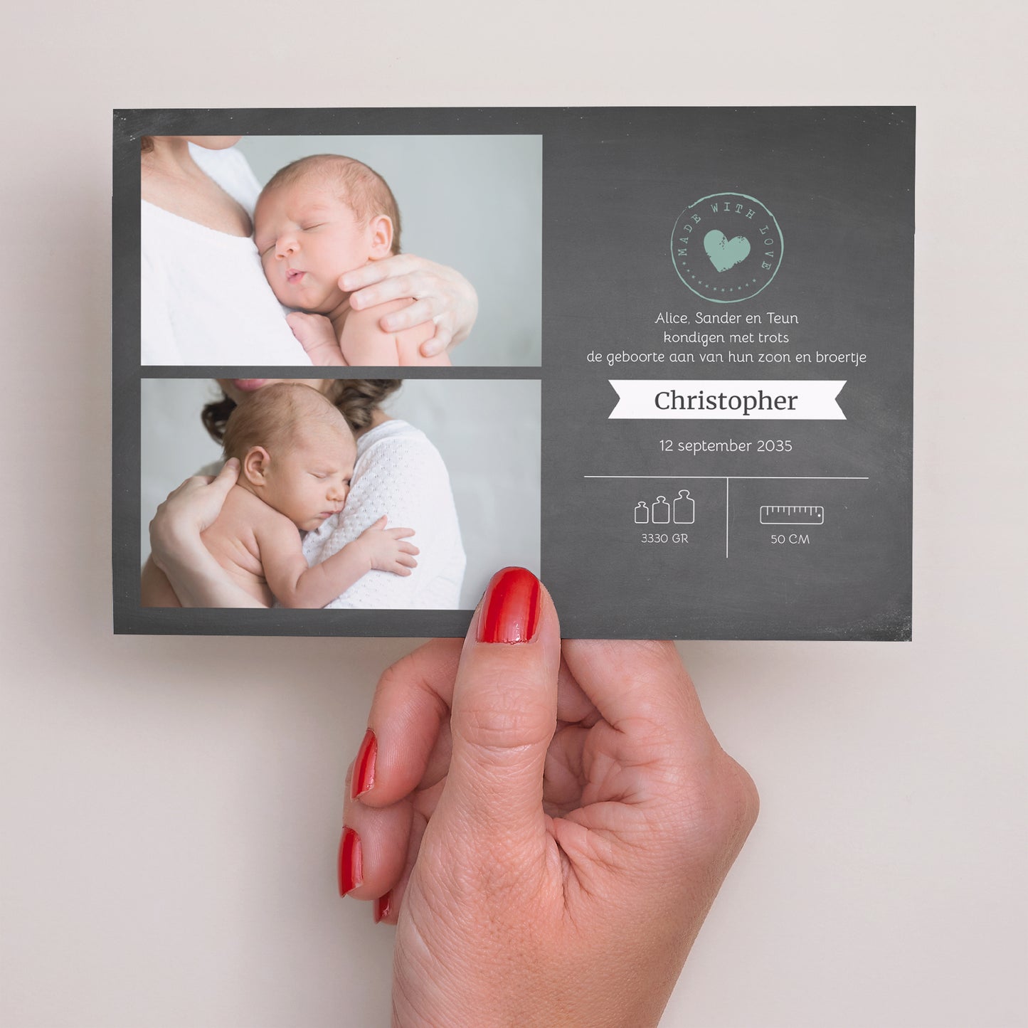 Uitnodigingskaart Geboorte Landschap Schilderen van leisteen en hart foto N° 3