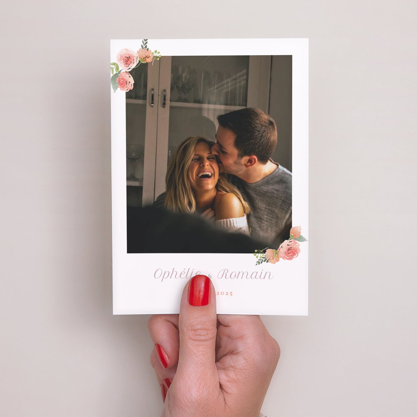 Save the date kaart Huwelijk Portret Bloemkroon foto N° 2