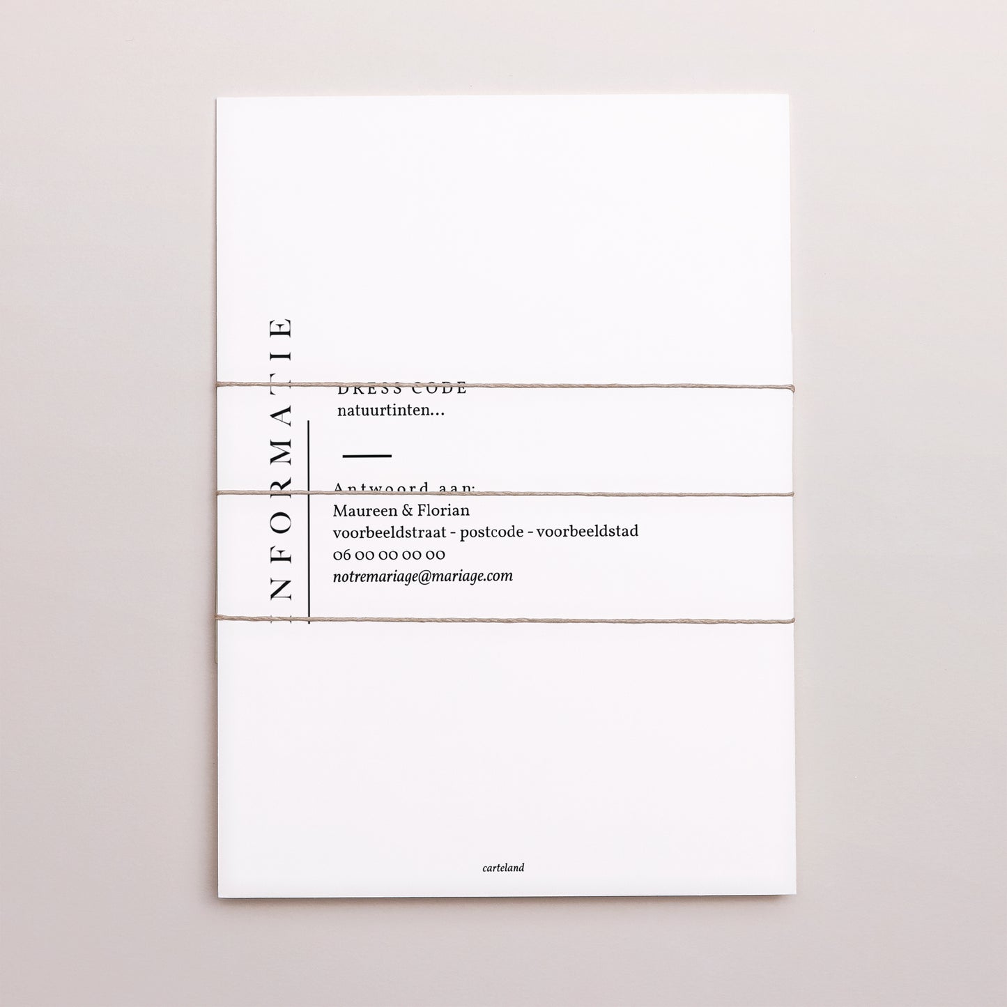 Uitnodigingskaart Huwelijk 3 kaarten, lint Linnen en mosterd foto N° 4