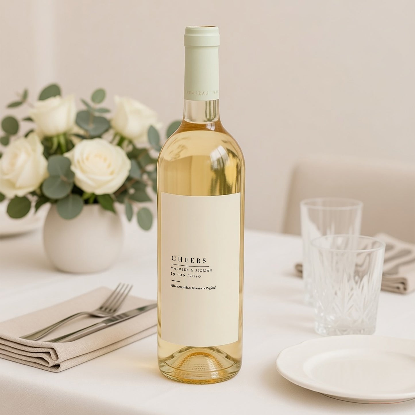 Flesetiket Huwelijk Portret Linnen en mosterd foto N° 2