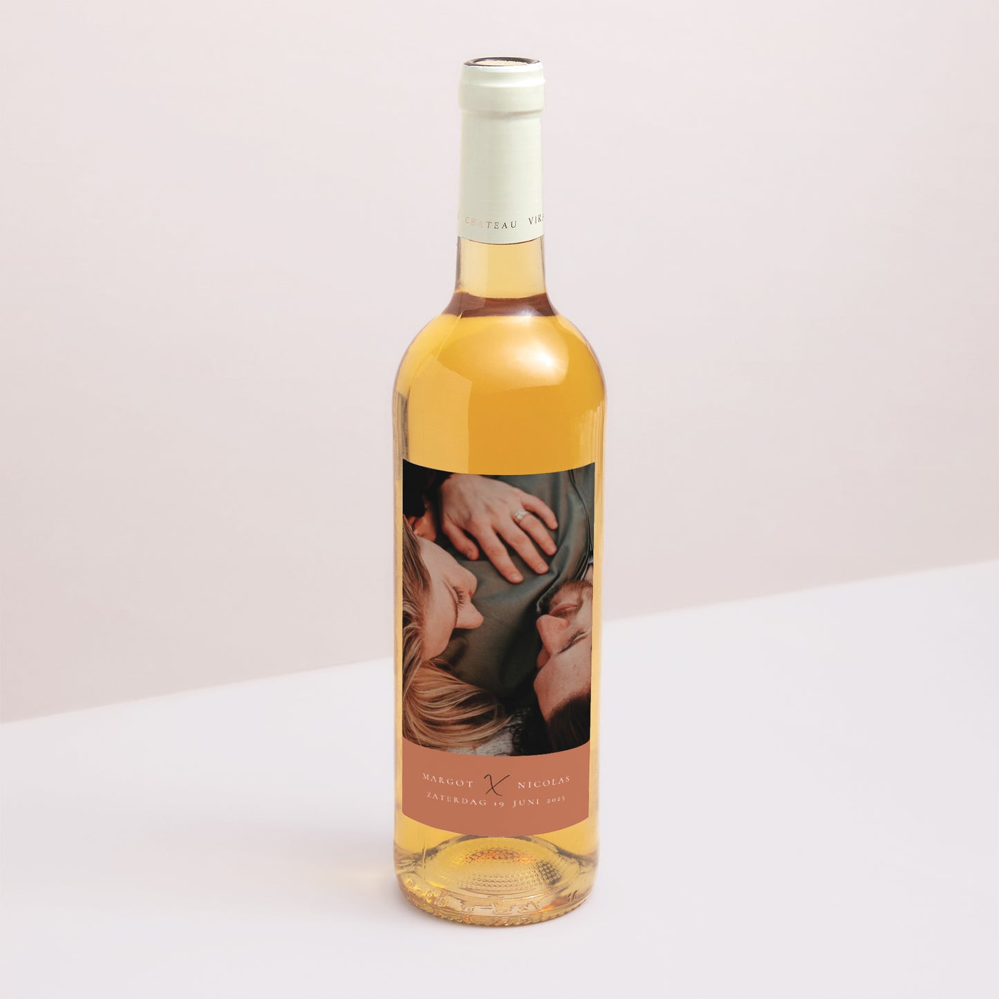 Flesetiket Huwelijk Portret Kaneel kalligrafie foto N° 1