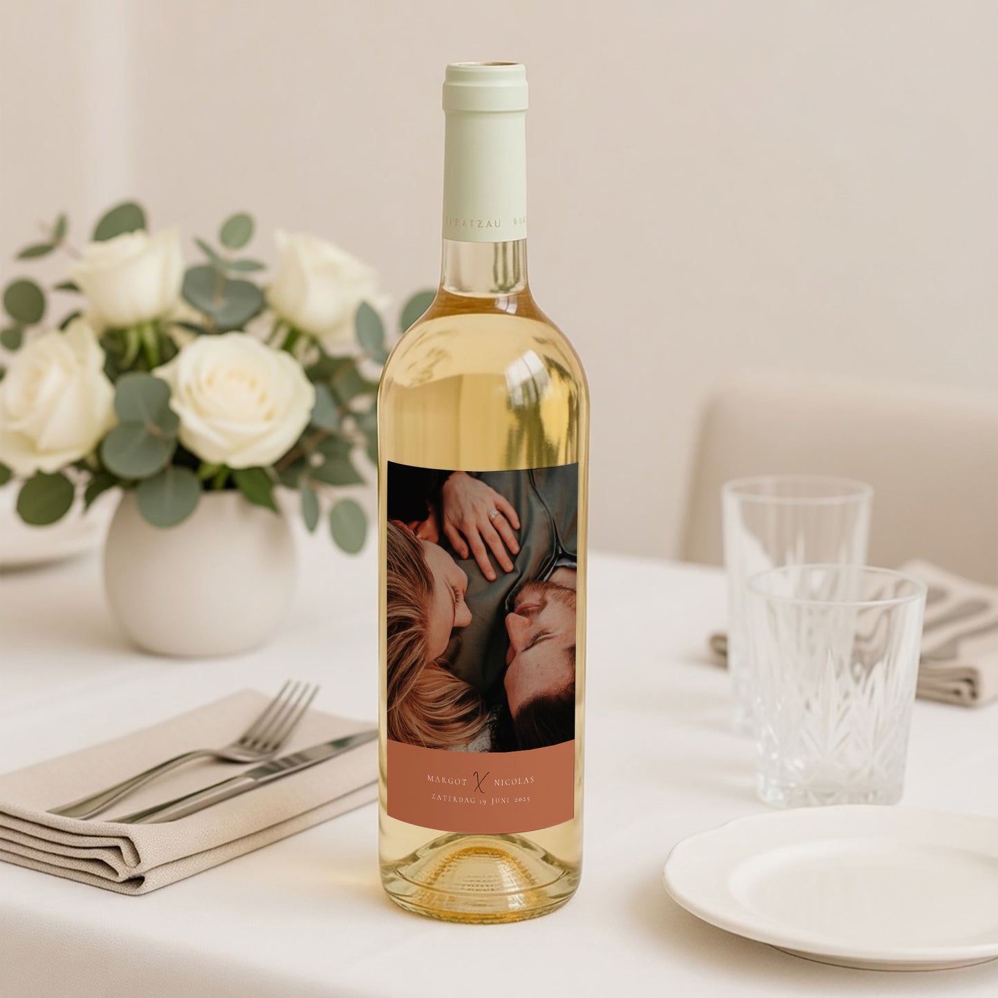 Flesetiket Huwelijk Portret Kaneel kalligrafie foto N° 2