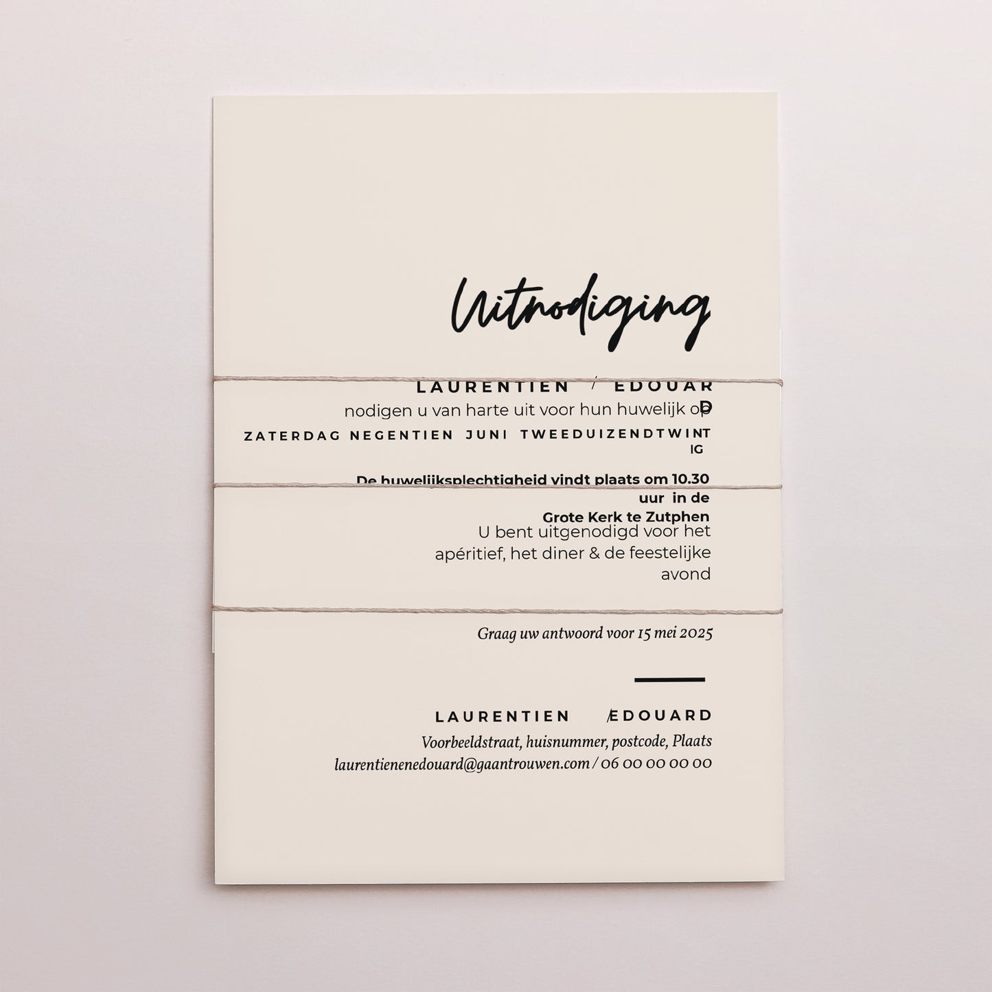 Uitnodigingskaart Huwelijk 3 kaarten, lint Stopverf en majestueus foto N° 4
