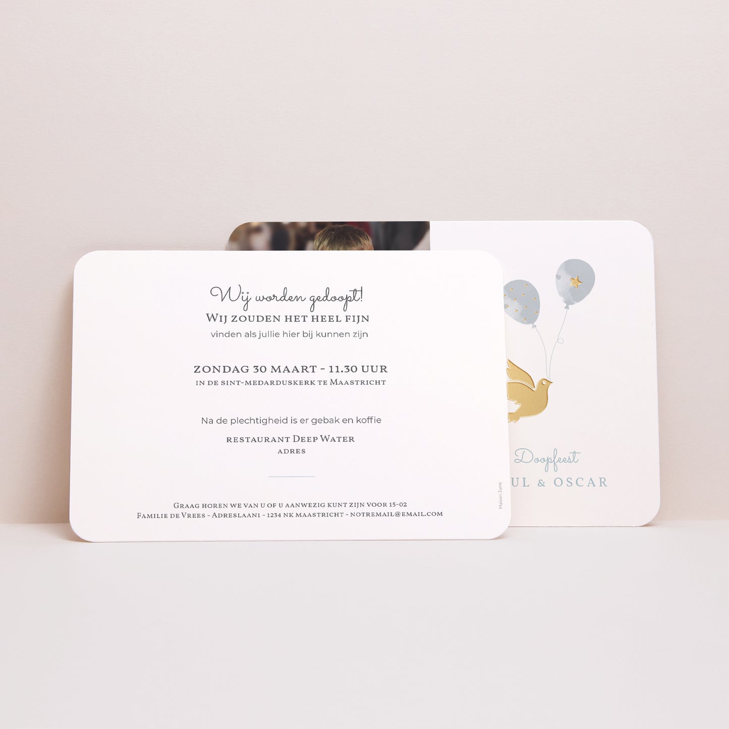 Uitnodigingskaart Doop Landschap, afgeronde randen doop broederschap III foto N° 3