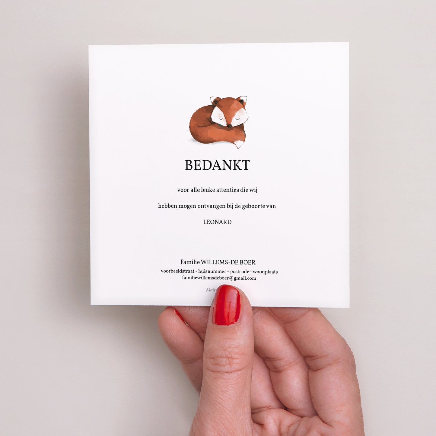 Bedankkaart Geboorte Vierkant Foxy foto N° 3